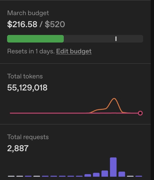 OpenAI dashboard — March spend